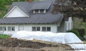 Covered garden bed in a fall garden